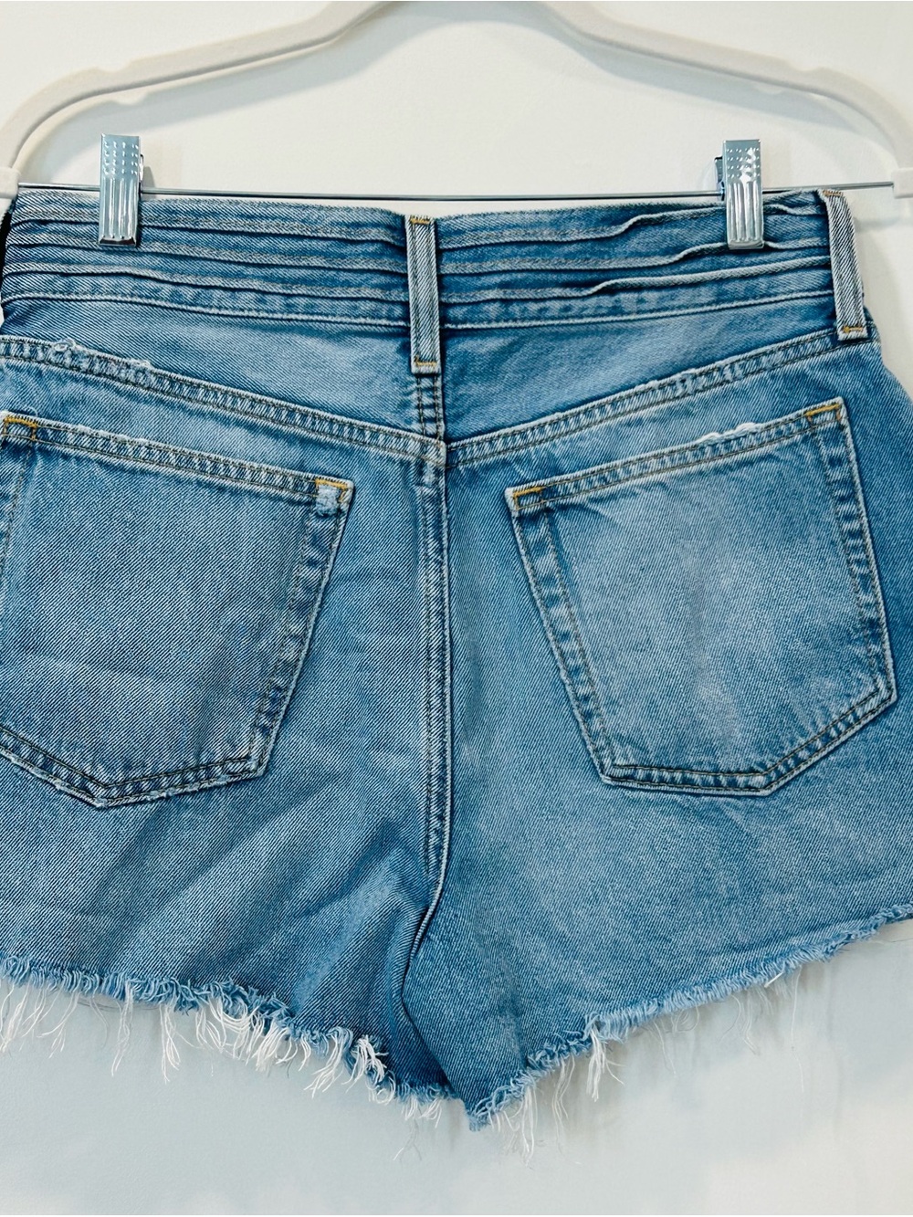 Etica Light Blue High-Rise Frayed Hem Denim Shorts
